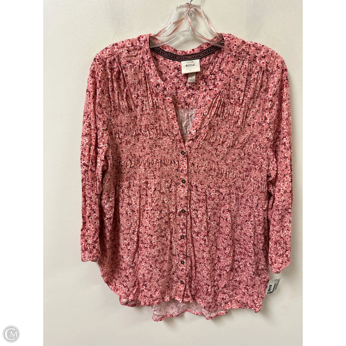 Blouse Long Sleeve By Knox Rose In Pink, Size: L