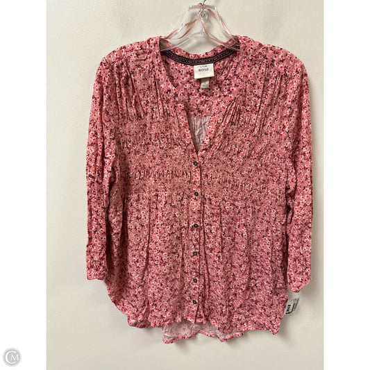 Blouse Long Sleeve By Knox Rose In Pink, Size: L
