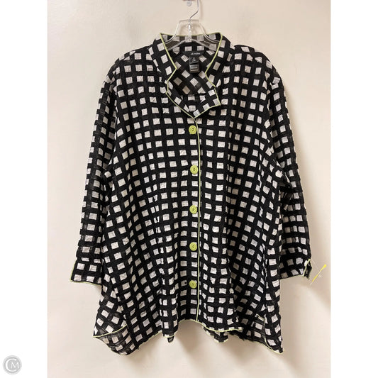 Sweater Cardigan By Ali Miles In Black & White, Size: 2x