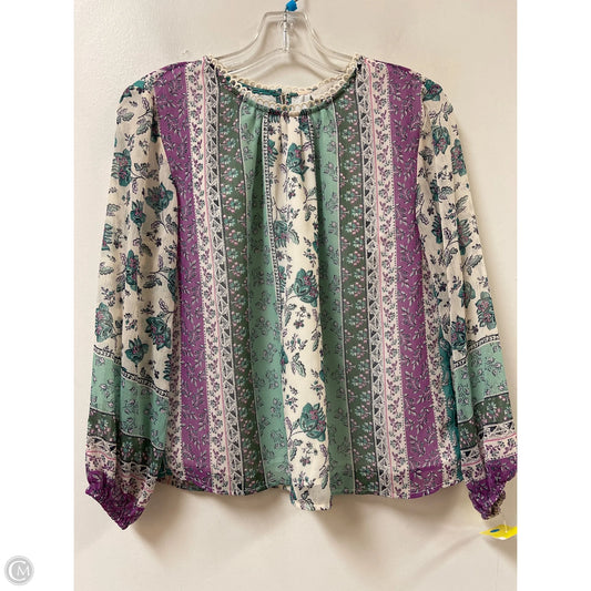 Top Long Sleeve By Loft In Green & Purple, Size: Xs