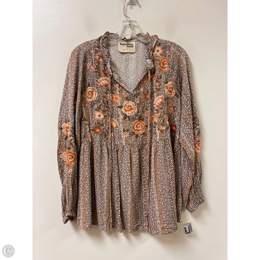 Top Long Sleeve By Savanna Jane In Brown, Size: S