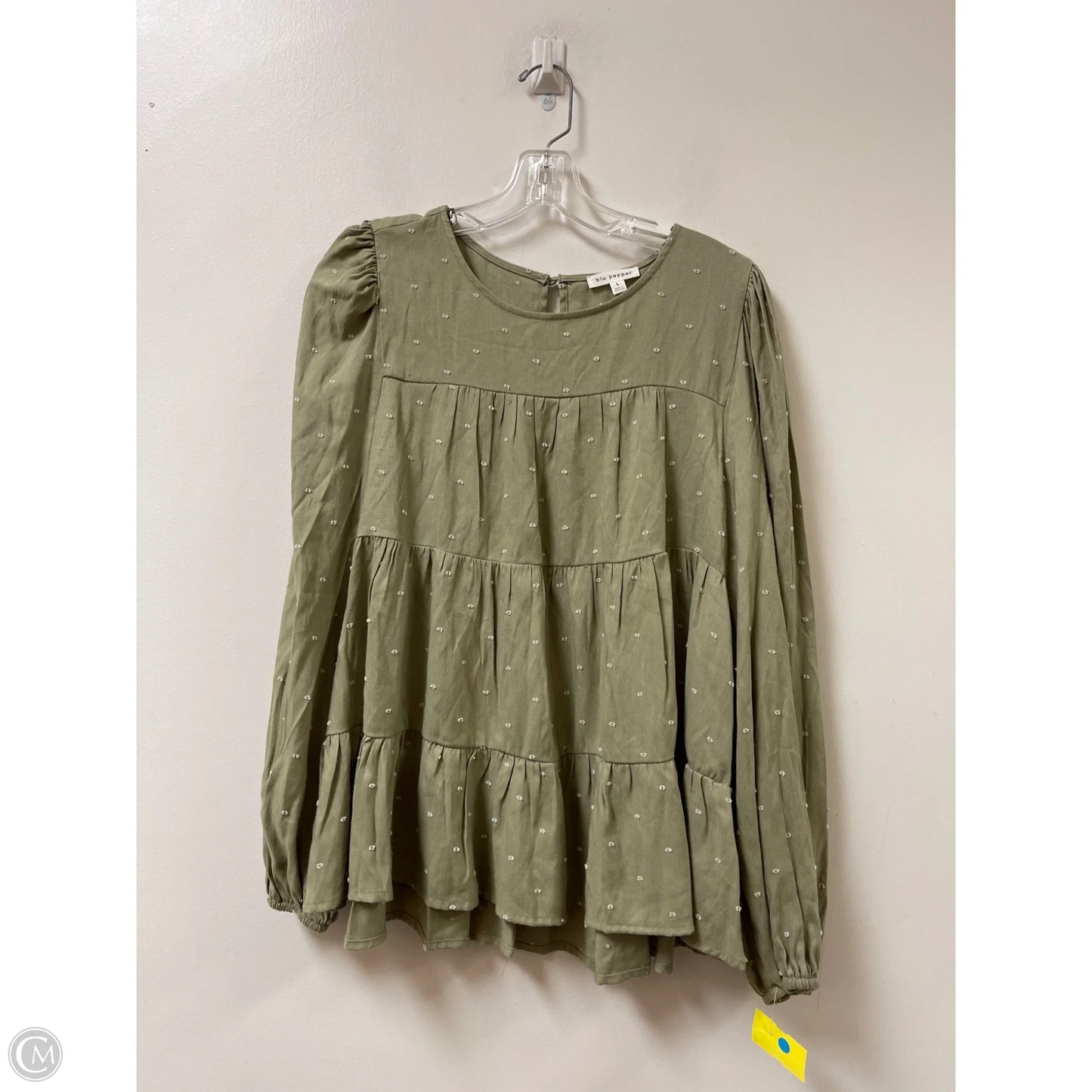 Top Long Sleeve By Blu Pepper In Green, Size: L