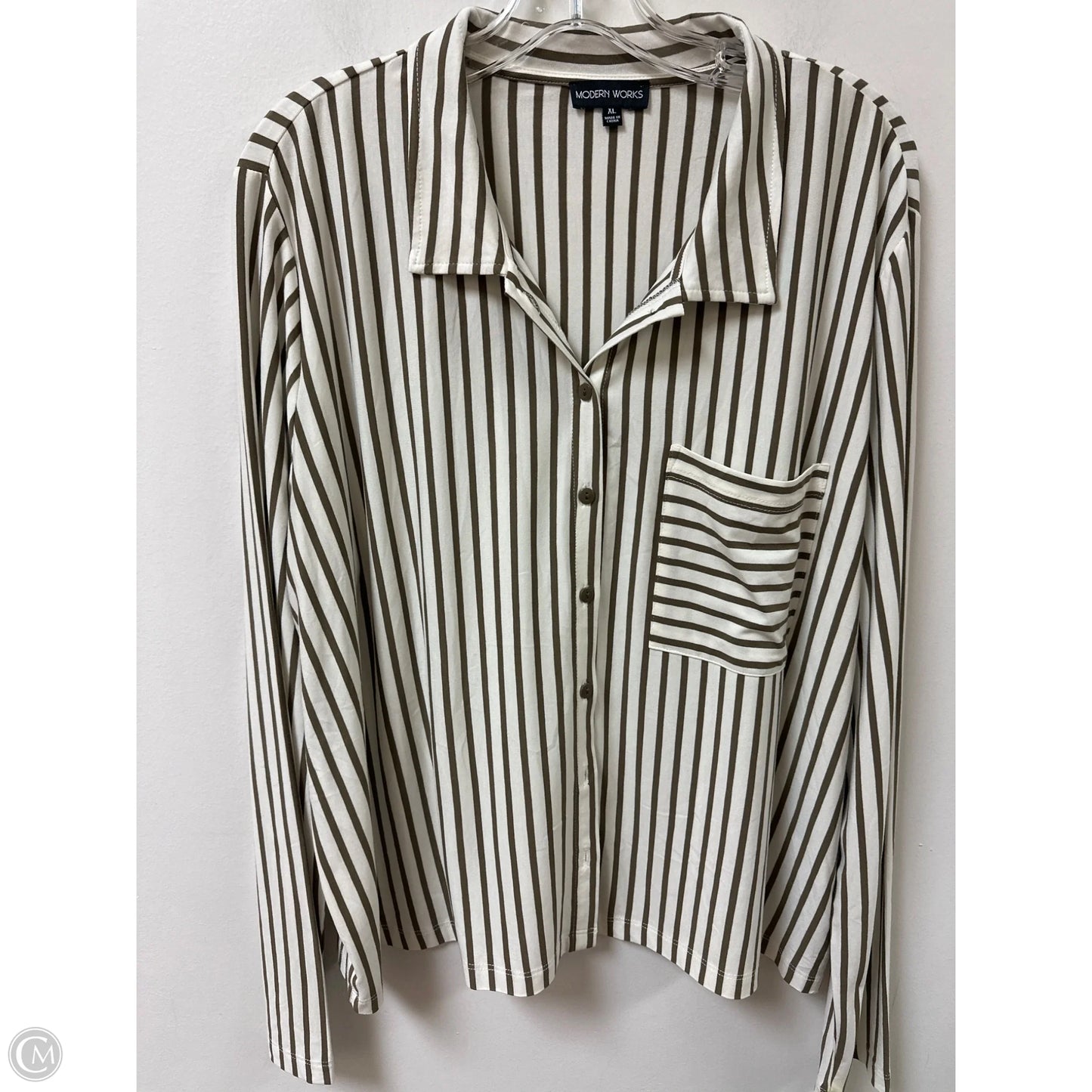 Blouse Long Sleeve By Modern Works In Green, Size: Xl