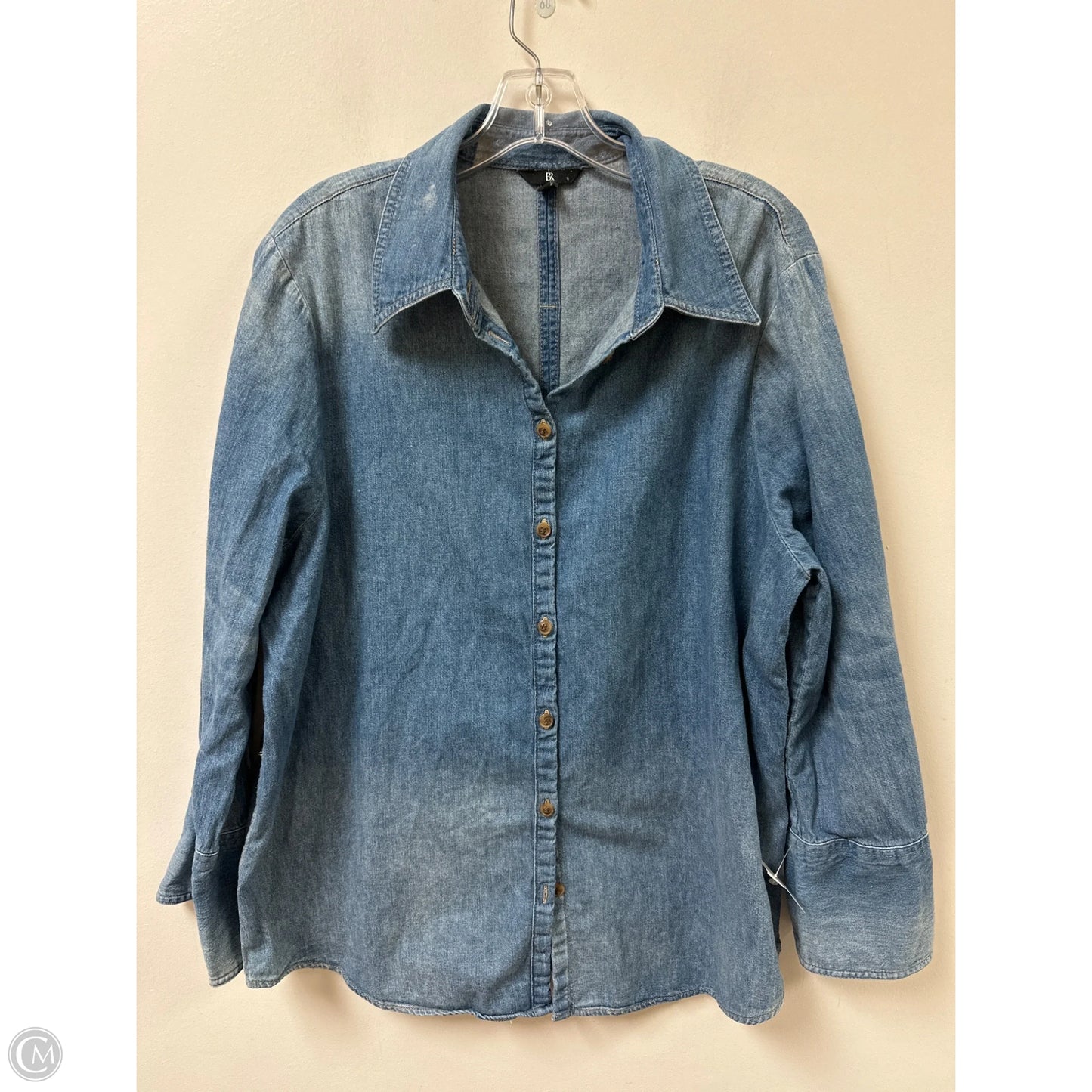 Blouse Long Sleeve By Banana Republic In Blue Denim, Size: Xl