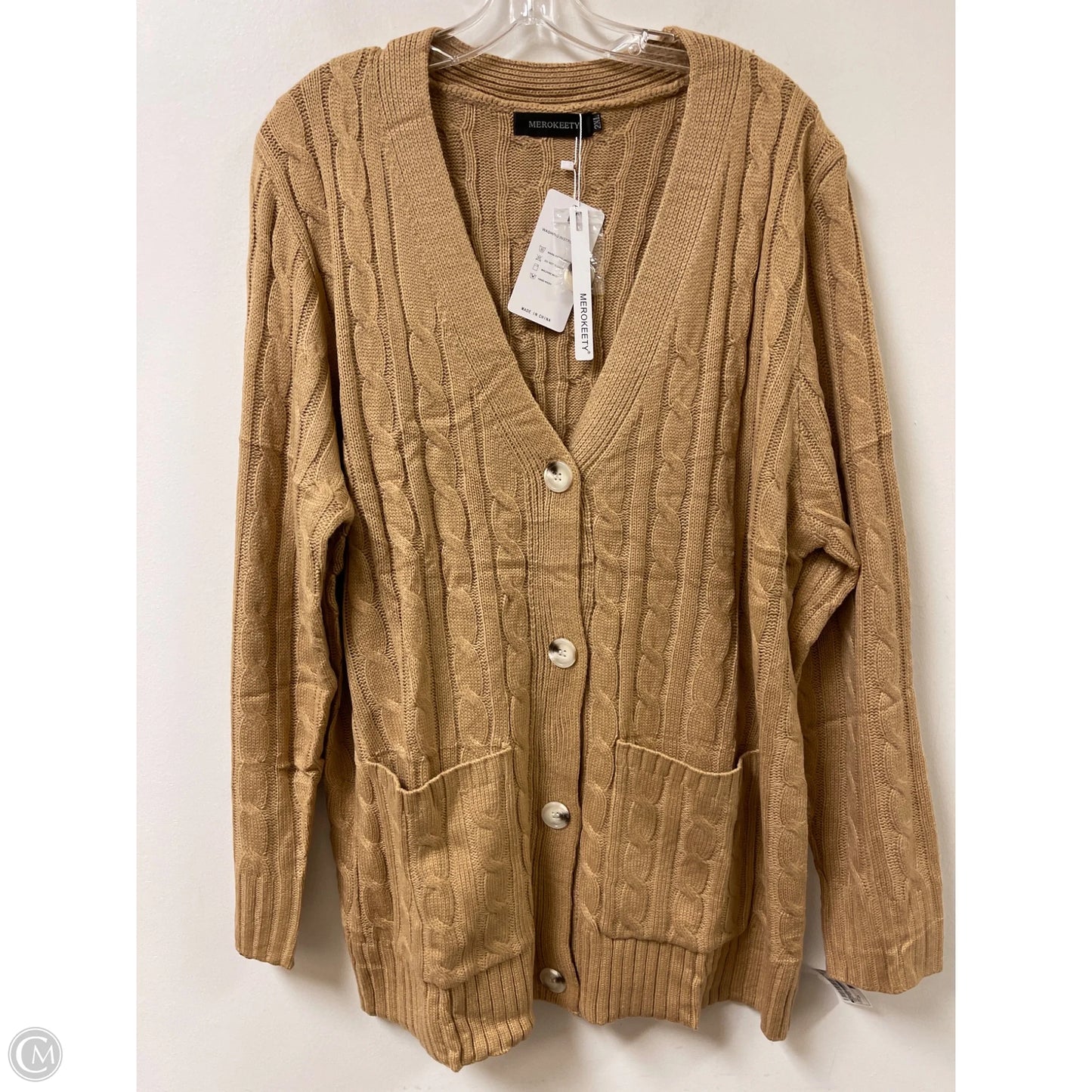 Sweater Cardigan By Merokeety In Tan, Size: 2x