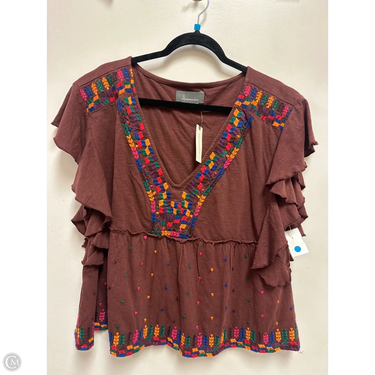 Top Short Sleeve By Anthropologie In Brown, Size: L