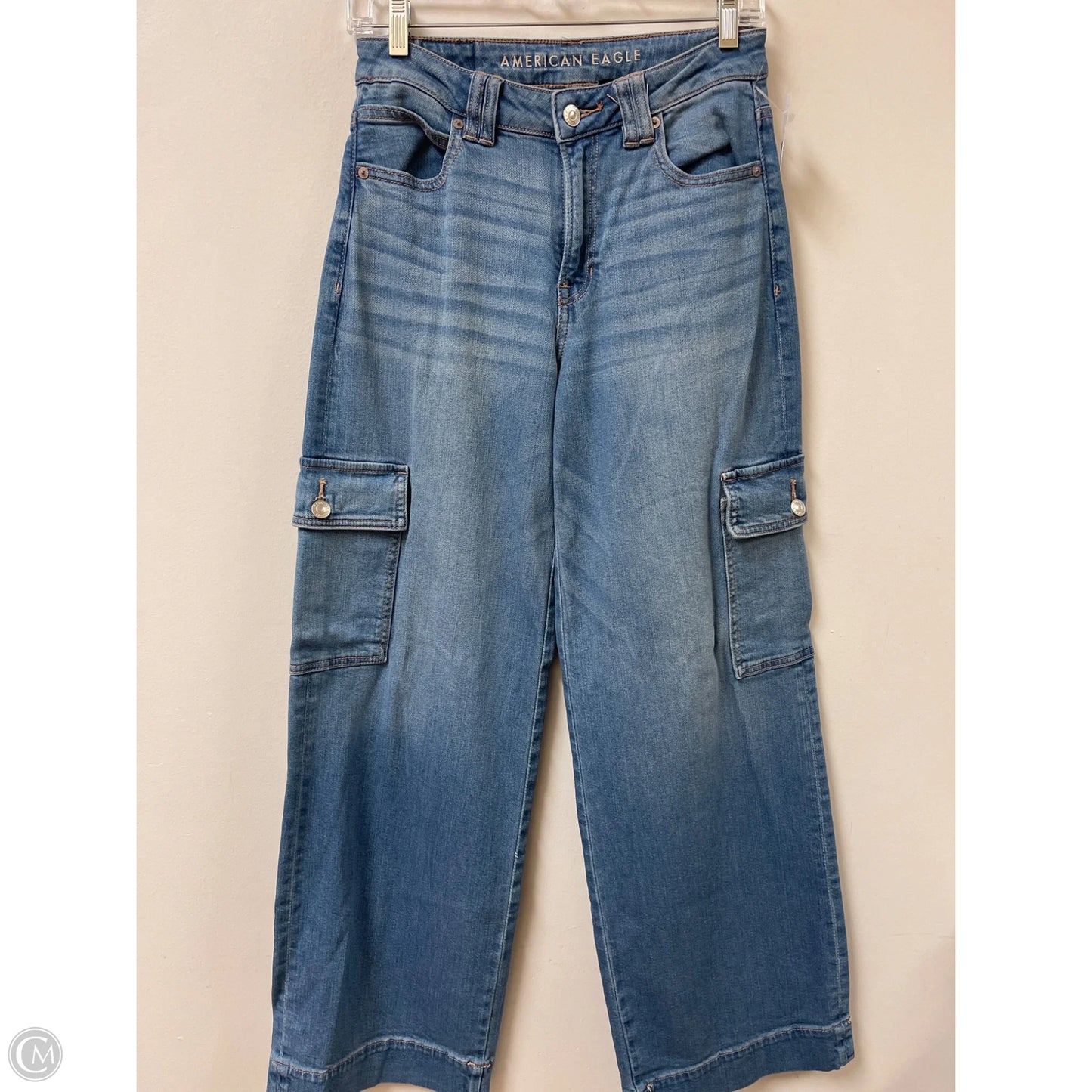 Jeans Wide Leg By American Eagle In Blue Denim, Size: 0