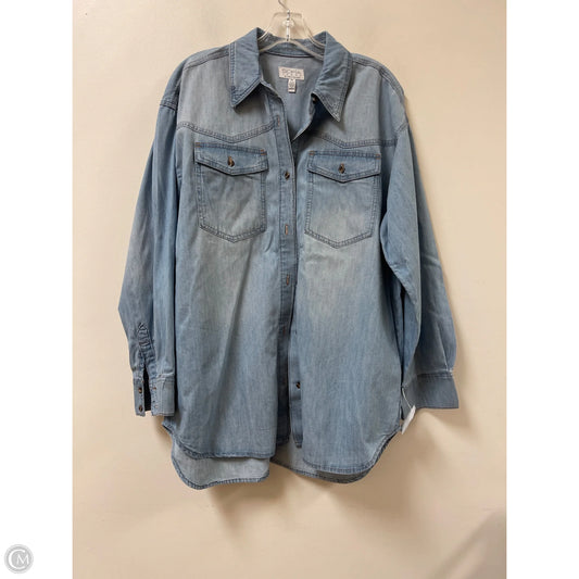Blouse Long Sleeve By Sofia By Sofia Vergara In Blue Denim, Size: M