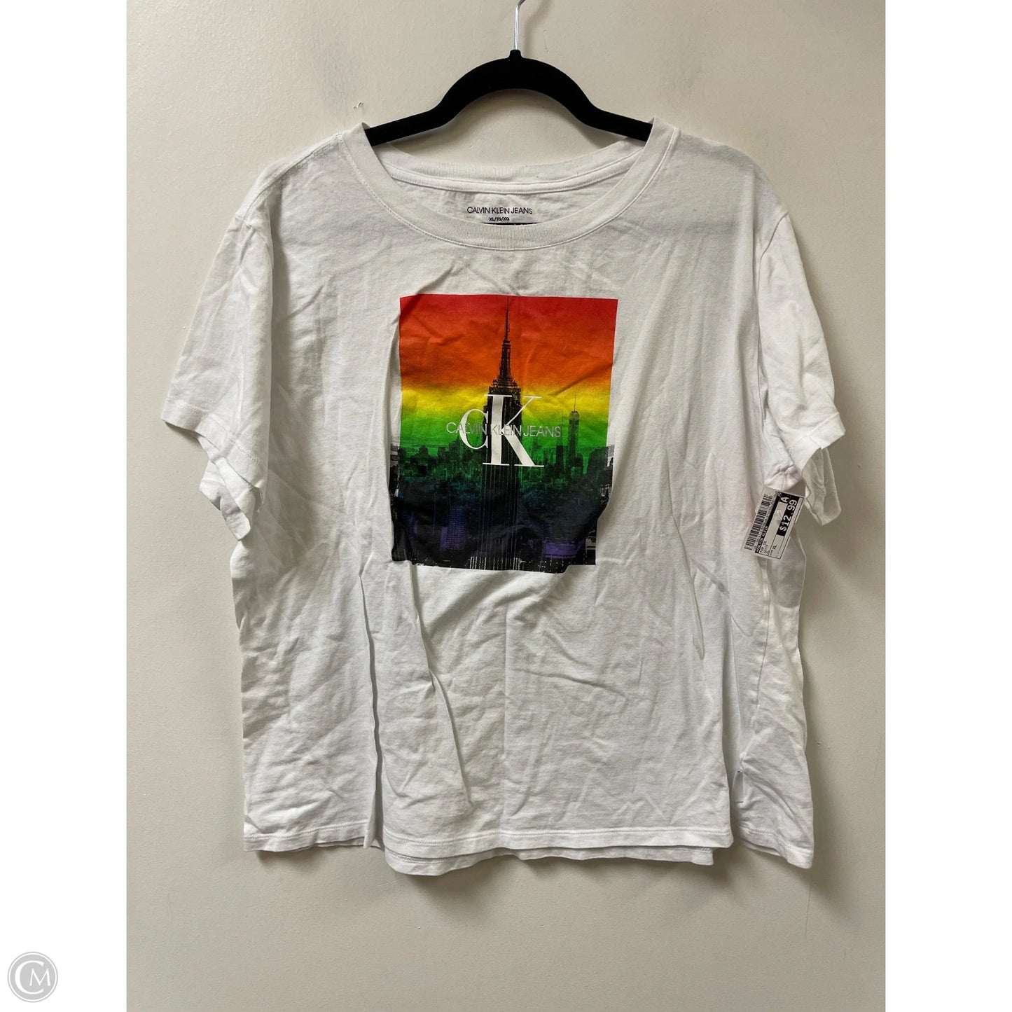 Top Short Sleeve By Calvin Klein In White, Size: Xl