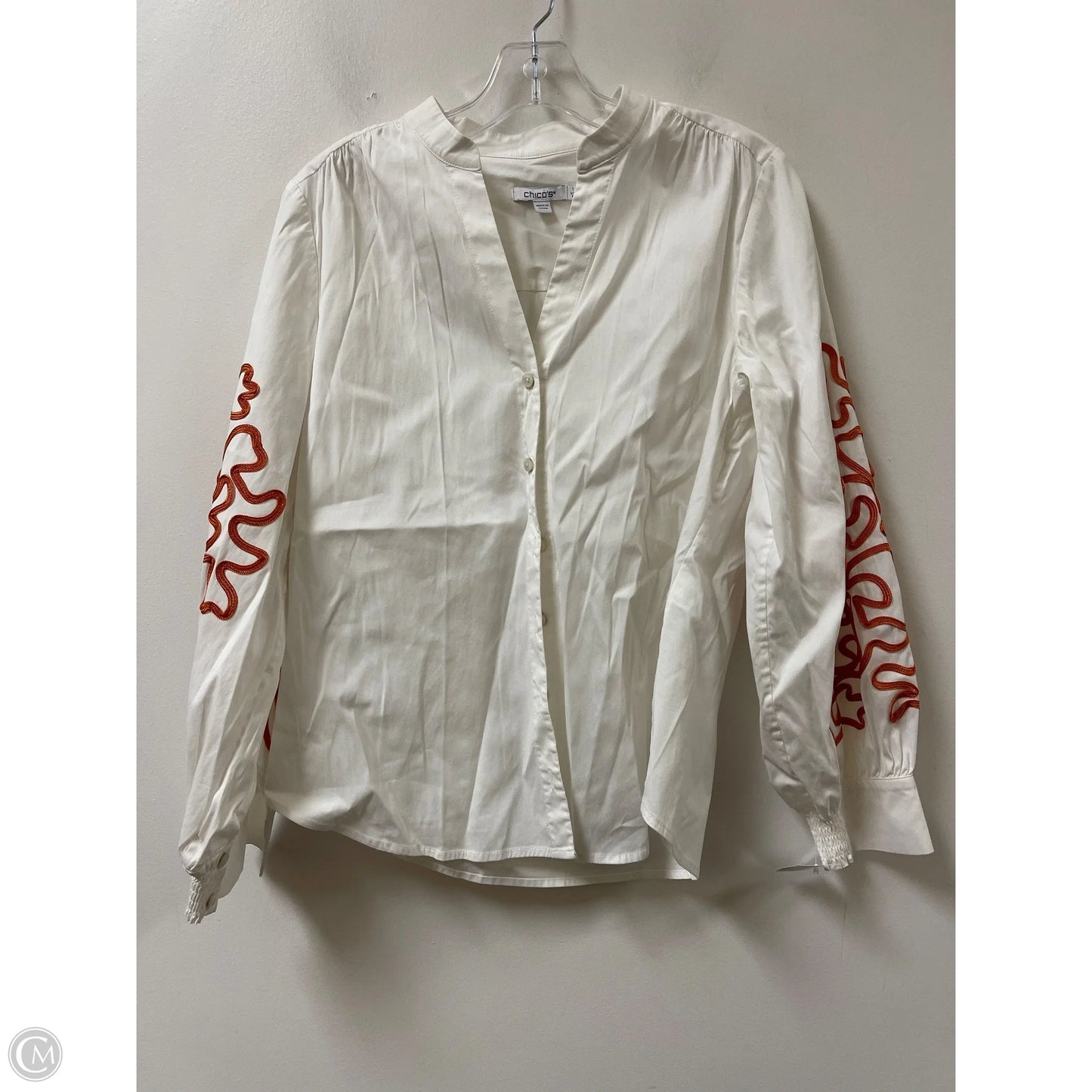 Blouse Long Sleeve By Chicos In White, Size: M