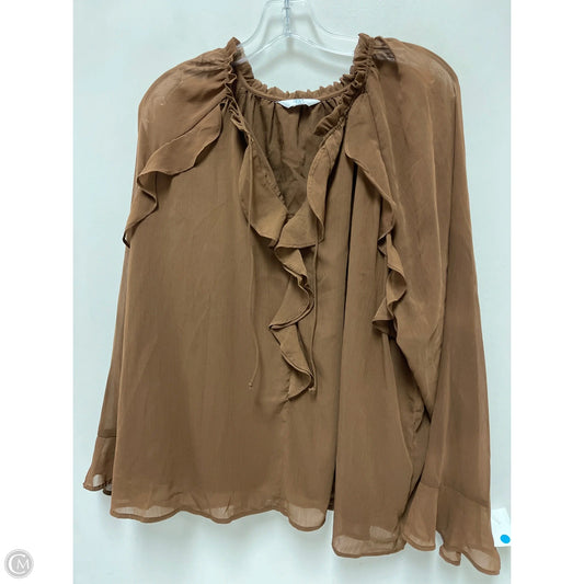 Top Long Sleeve By Time And Tru In Brown, Size: L