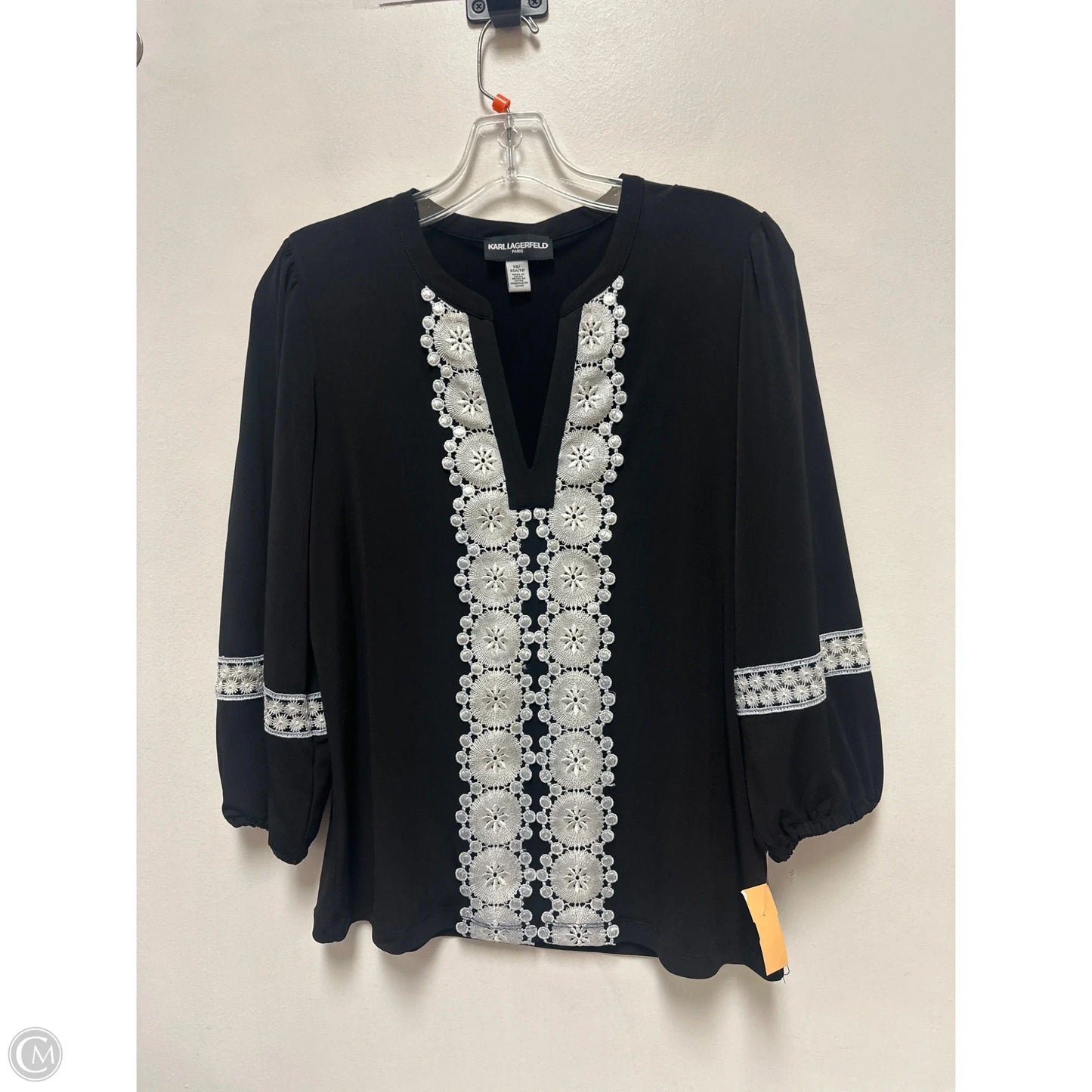 Top Long Sleeve Designer By Karl Lagerfeld In Black, Size: Xs