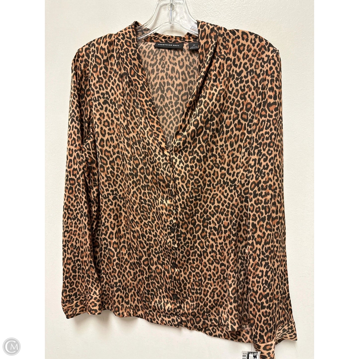 Blouse Long Sleeve By Something Navy In Animal Print, Size: Xs