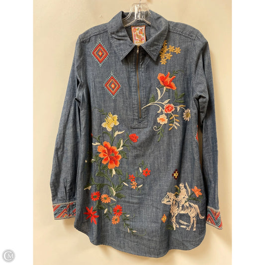 Tunic Long Sleeve By Johnny Was In Blue Denim, Size: S