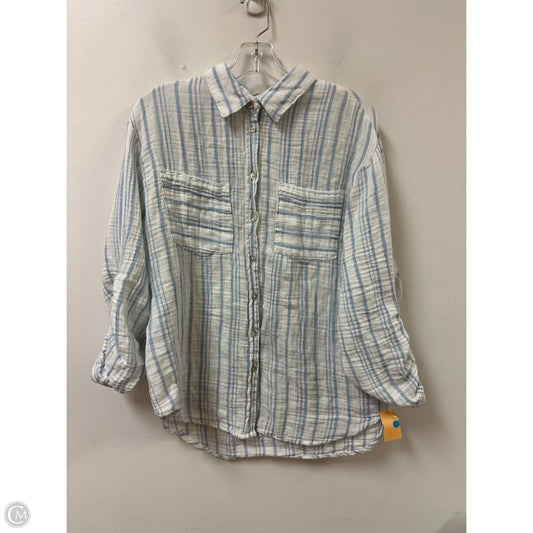 Blouse Long Sleeve By Fashion Nova In Blue & White, Size: L