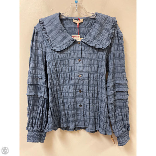 Blouse Long Sleeve By Solitaire In Blue, Size: M