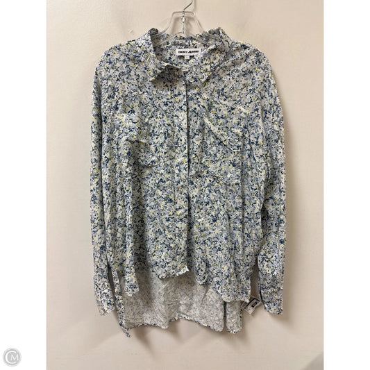 Blouse Long Sleeve By Dkny In Blue, Size: Xl