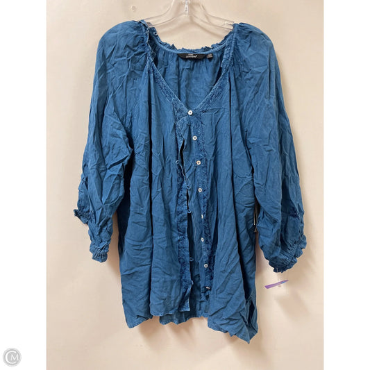 Blouse Long Sleeve By Mlle Gabrielle In Blue, Size: 3x