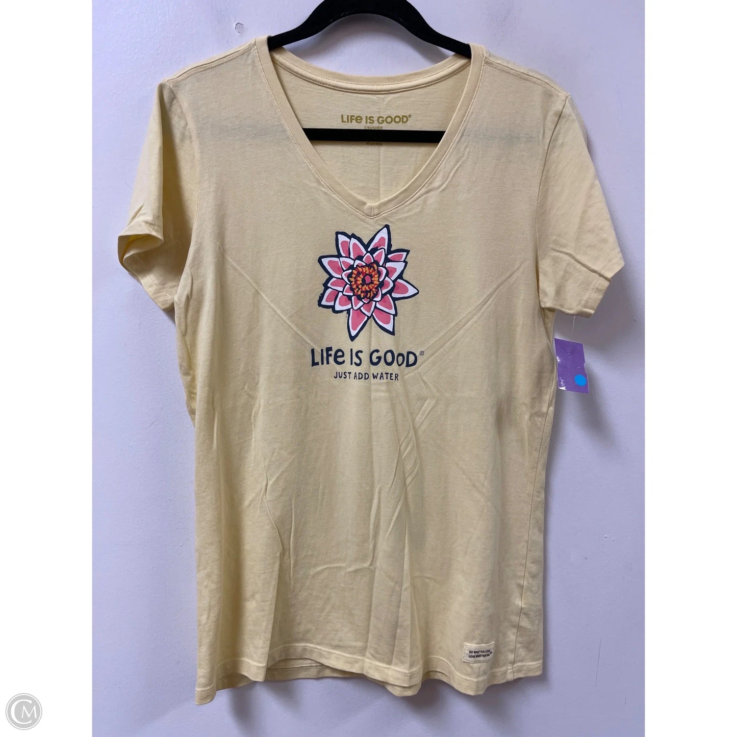 Top Short Sleeve By Life Is Good In Yellow, Size: M