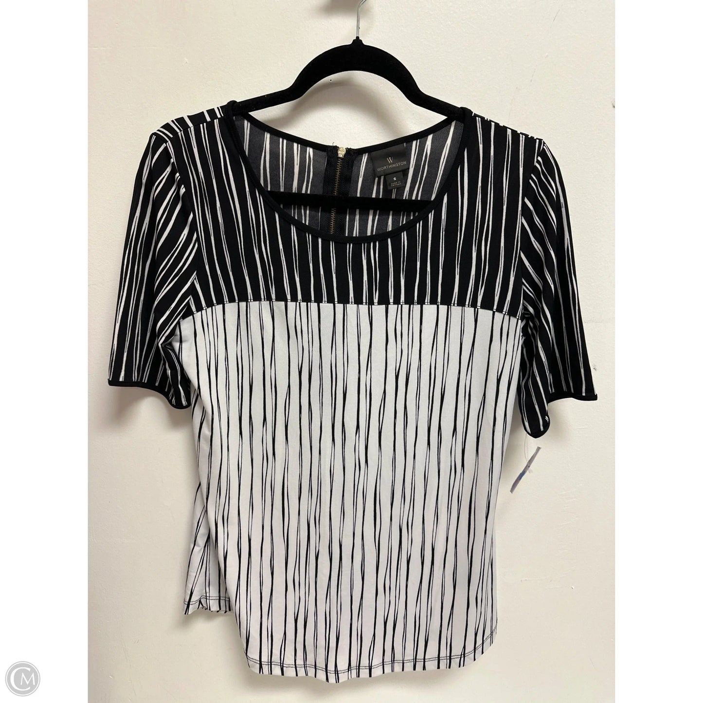Top Short Sleeve By Worthington In Black & White, Size: S