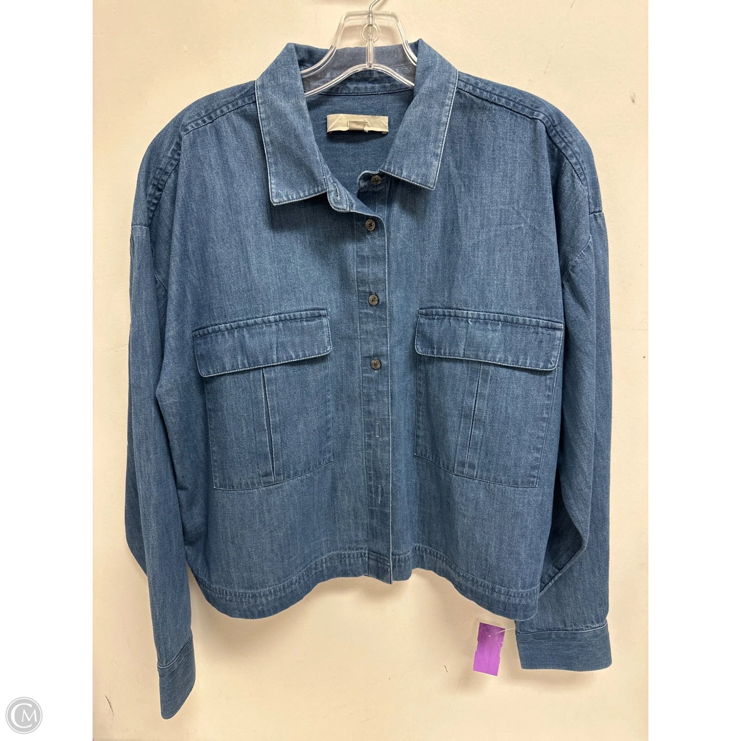 Blouse Long Sleeve By Loft In Blue Denim, Size: L