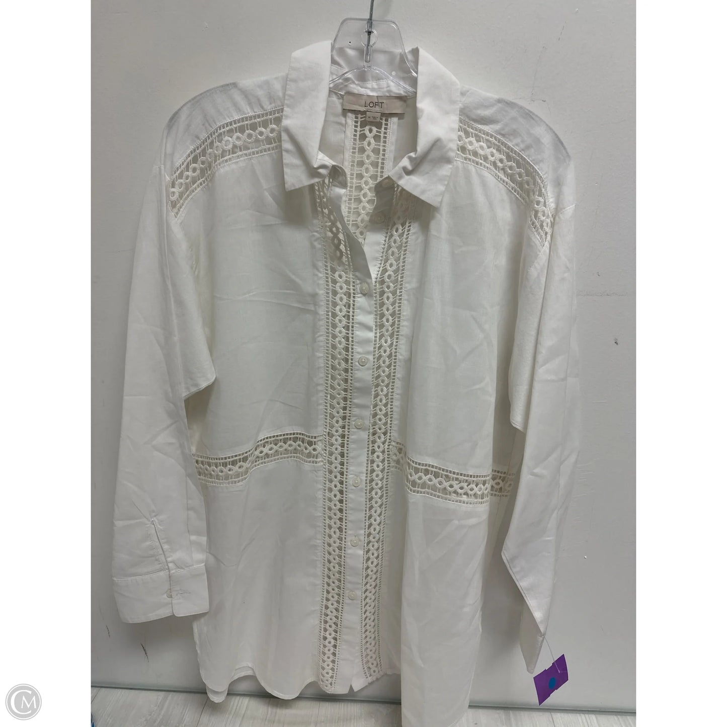 Blouse Long Sleeve By Loft In White, Size: M