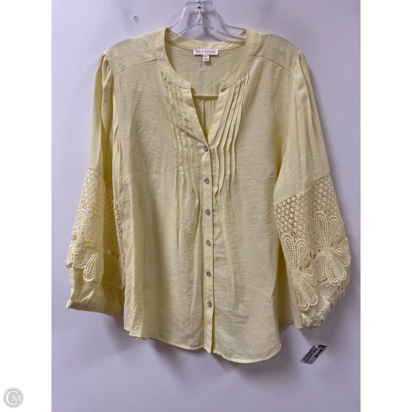 Blouse Long Sleeve By Figuero & Flower In Yellow, Size: L