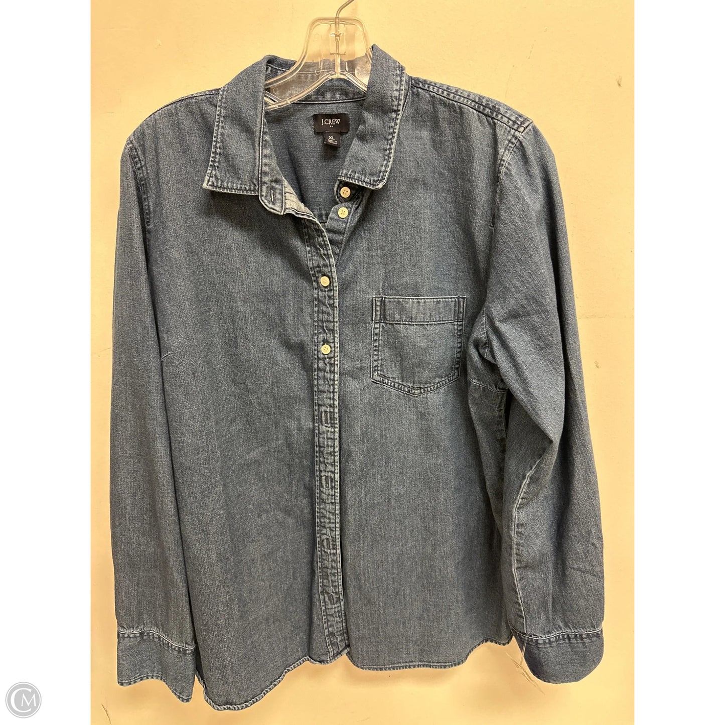 Blouse Long Sleeve By J. Crew In Blue Denim, Size: Xl