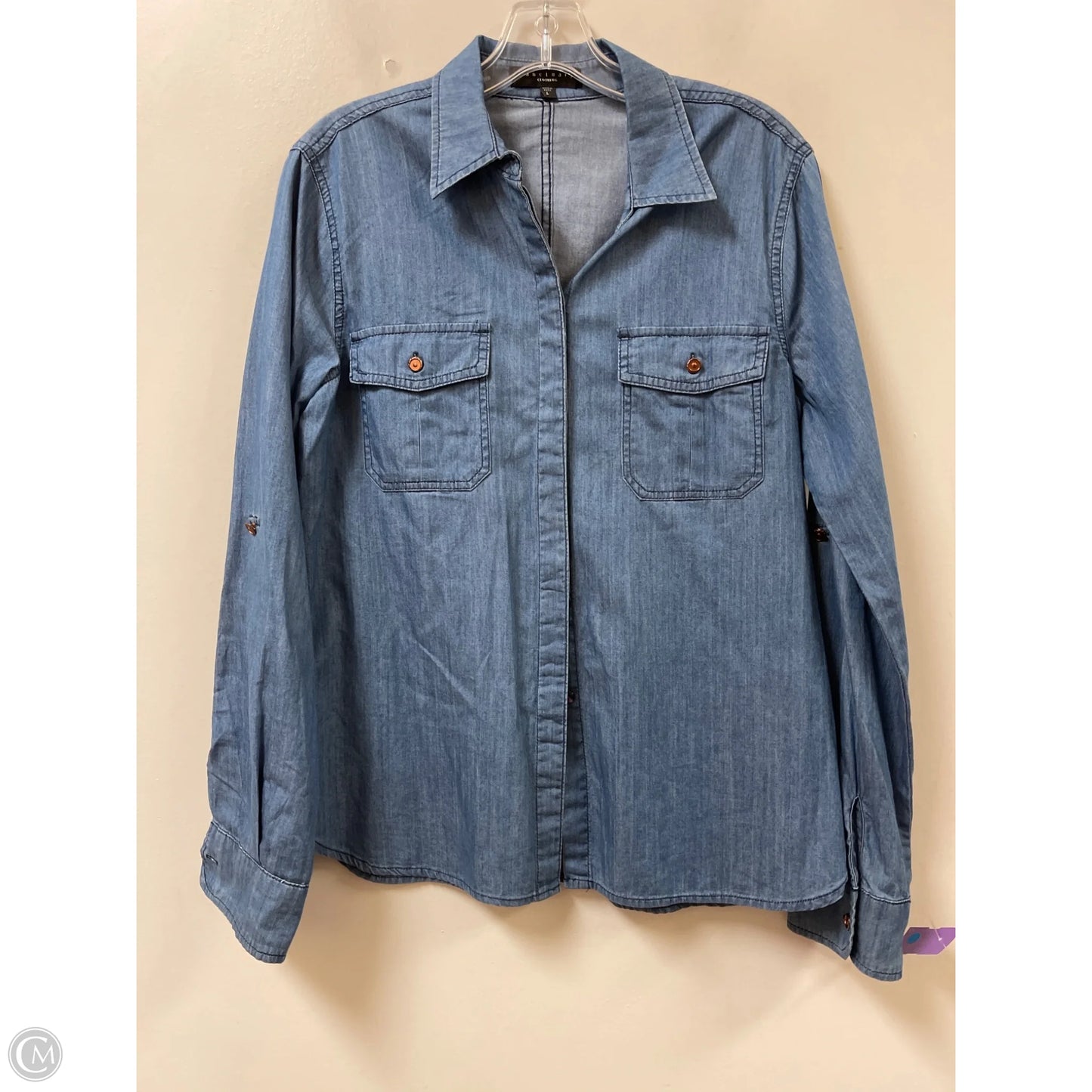 Blouse Long Sleeve By Sanctuary In Blue Denim, Size: L