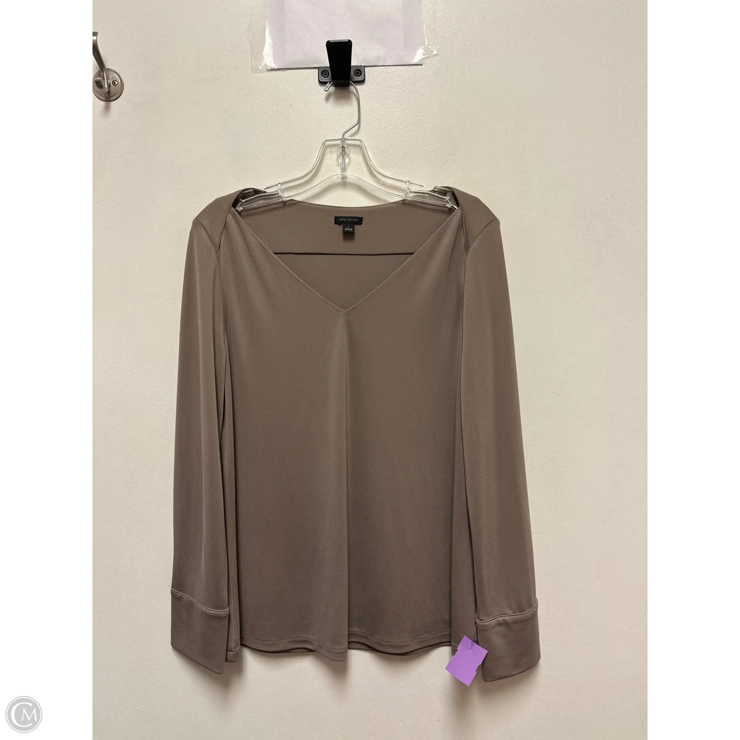 Top Long Sleeve By Ann Taylor In Taupe, Size: L