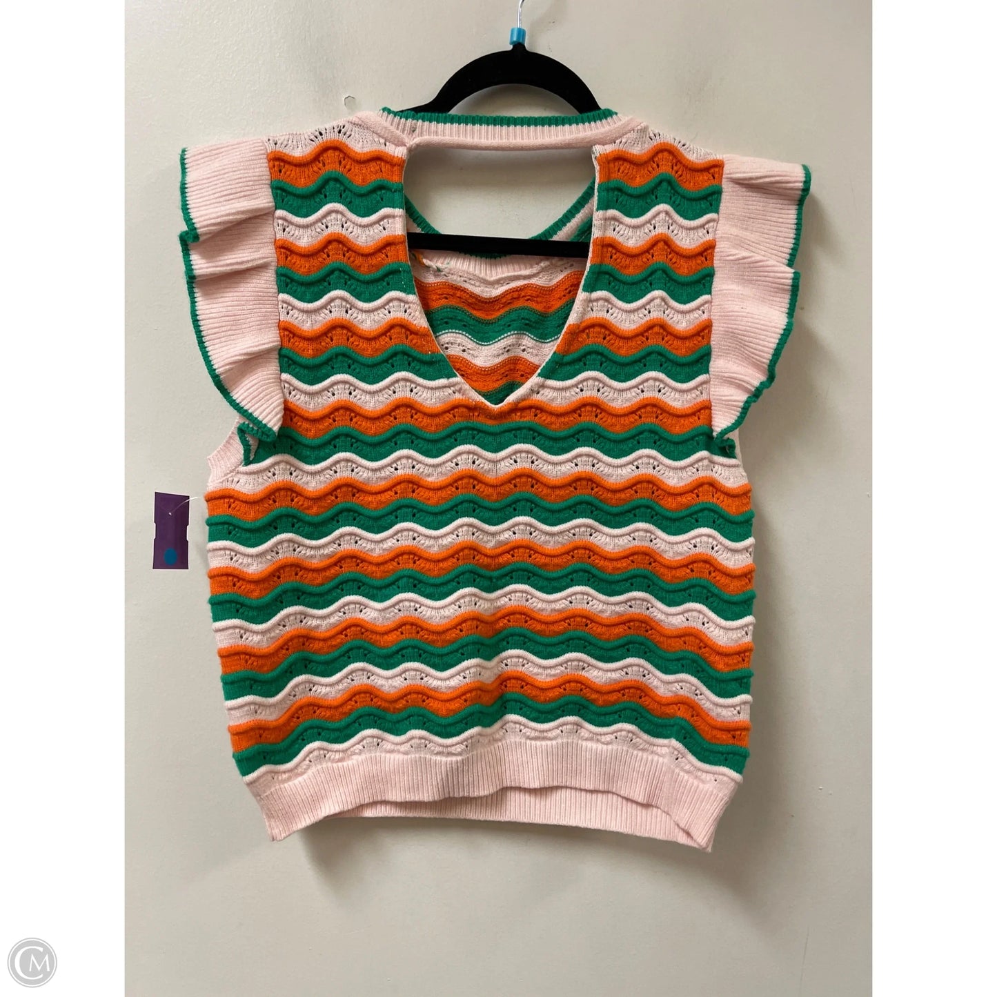 Sweater Short Sleeve By Thml In Green & Pink, Size: L