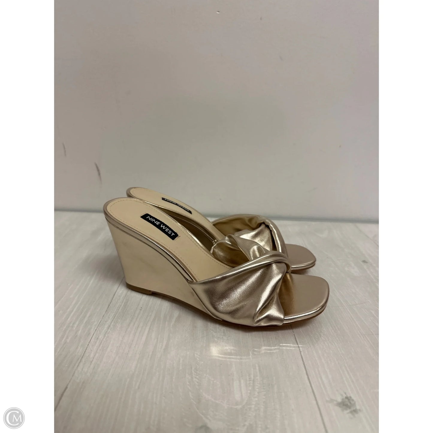 Sandals Heels Wedge By Nine West In Gold, Size: 7