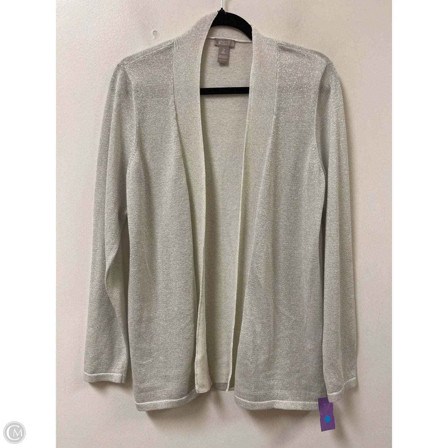Sweater Cardigan By Chicos In Silver, Size: L