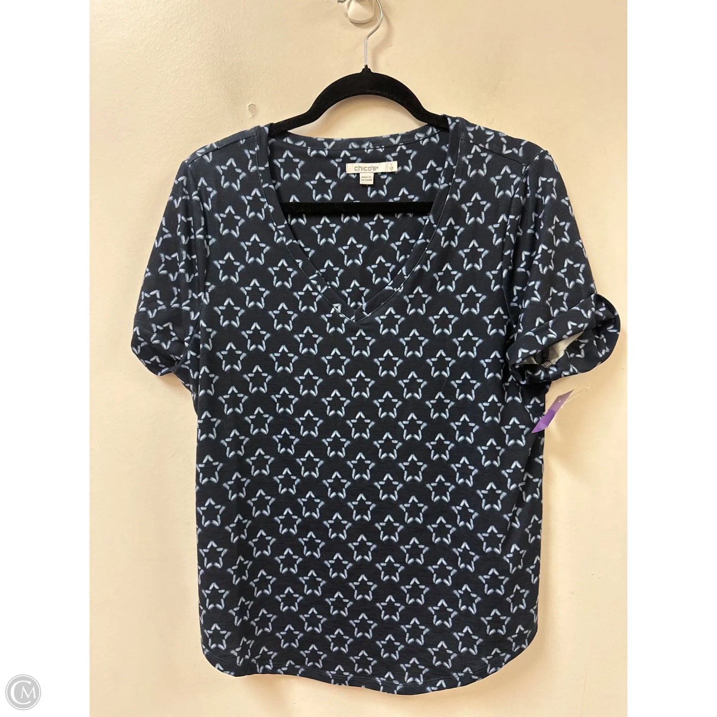 Top Short Sleeve By Chicos In Navy, Size: M