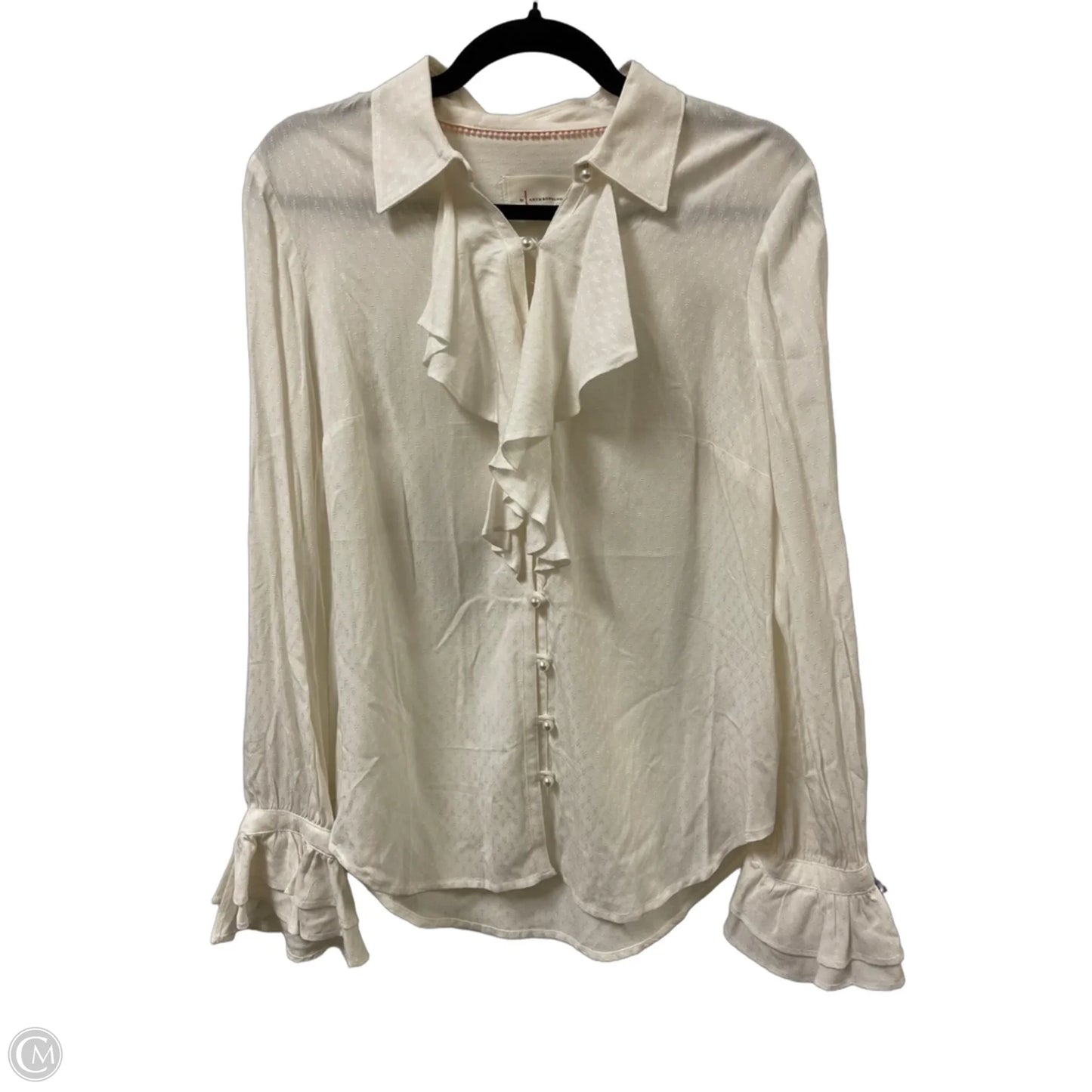 Blouse Long Sleeve By Anthropologie In Cream, Size: M