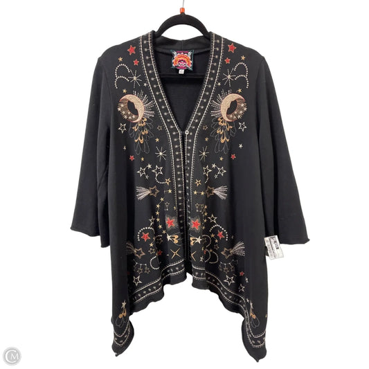 Sweater Cardigan Designer By Johnny Was In Black, Size: L