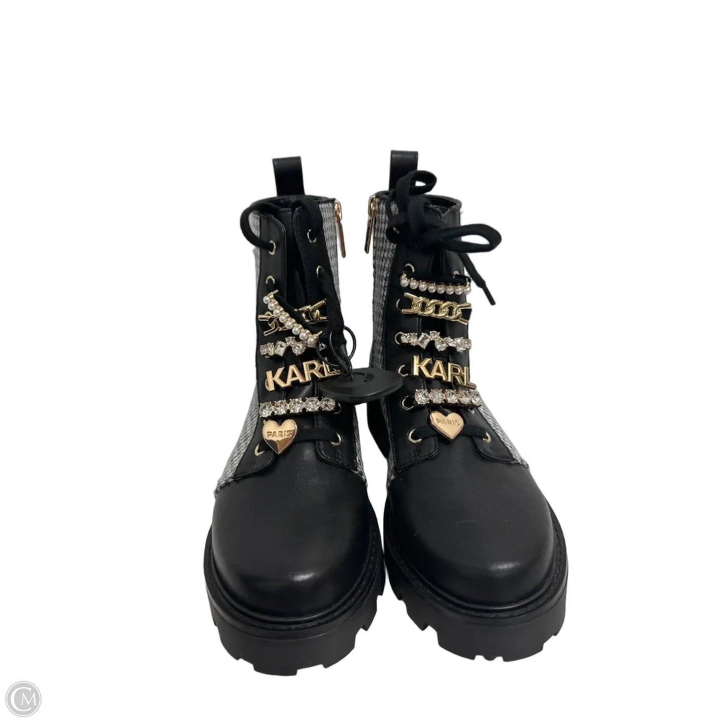 Boots Designer By Karl Lagerfeld In Black & White, Size: 7