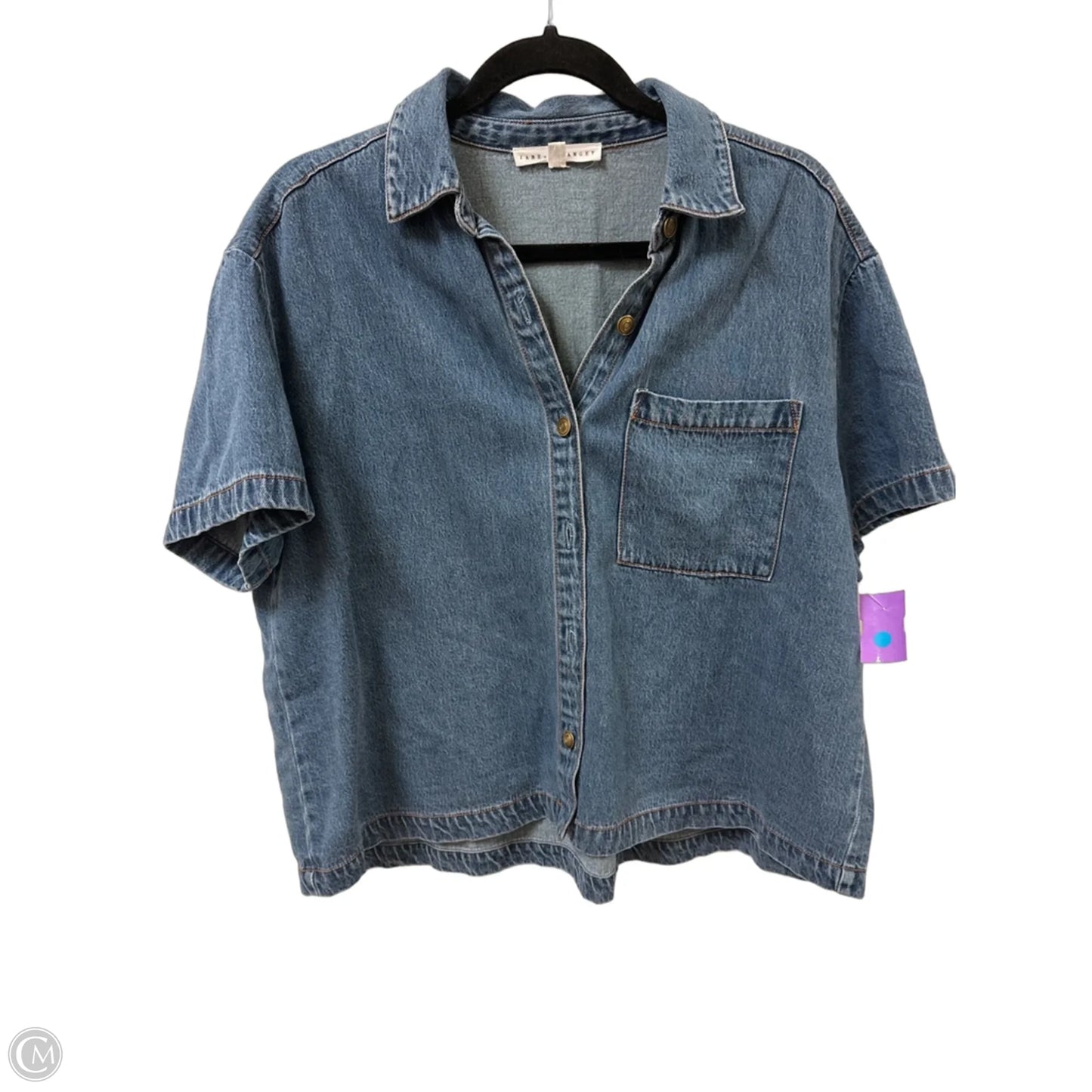 Blouse Short Sleeve By Jane And Delancey In Blue Denim, Size: M