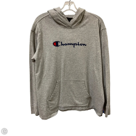 Athletic Sweatshirt Hoodie By Champion In Grey, Size: L