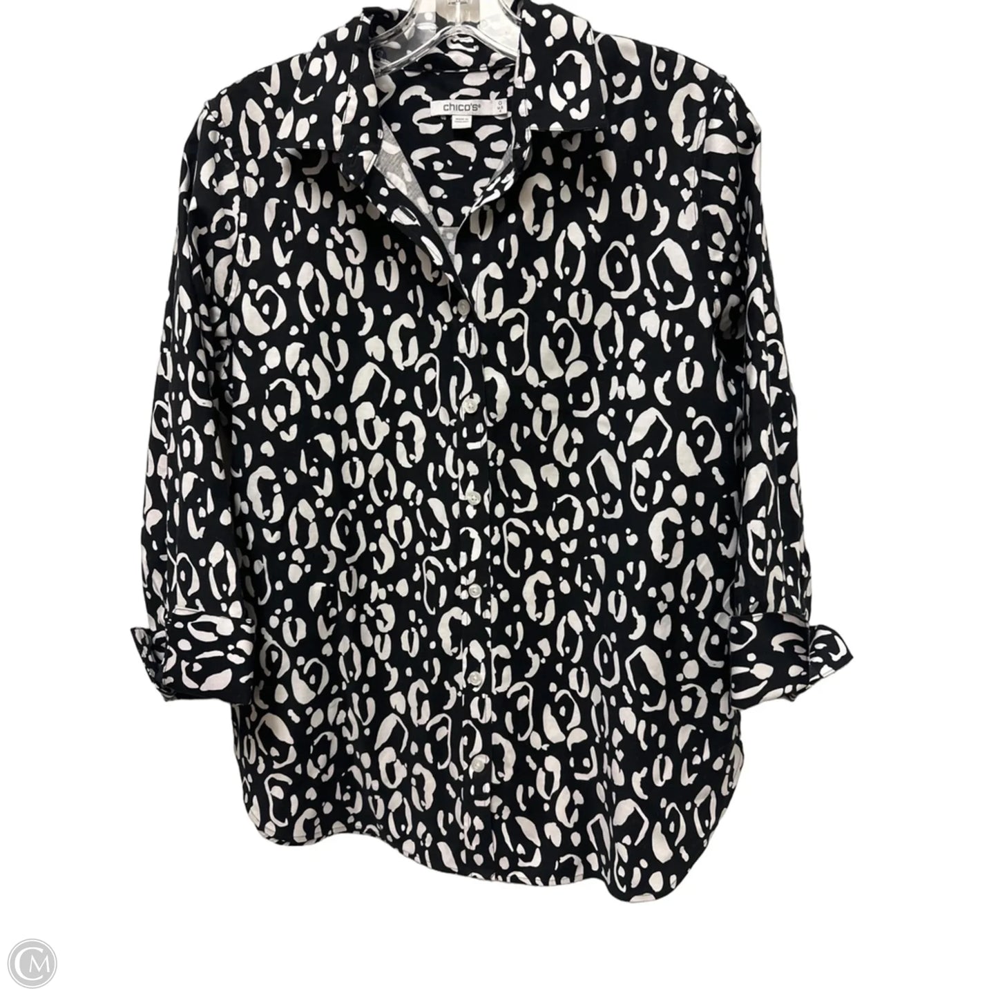 Blouse Long Sleeve By Chicos In Black & White, Size: S