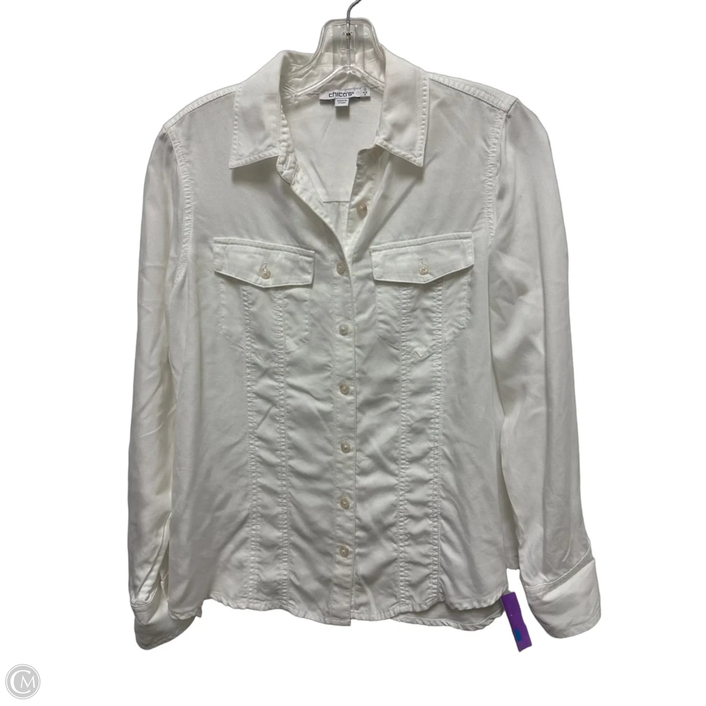 Blouse Long Sleeve By Chicos In White, Size: S
