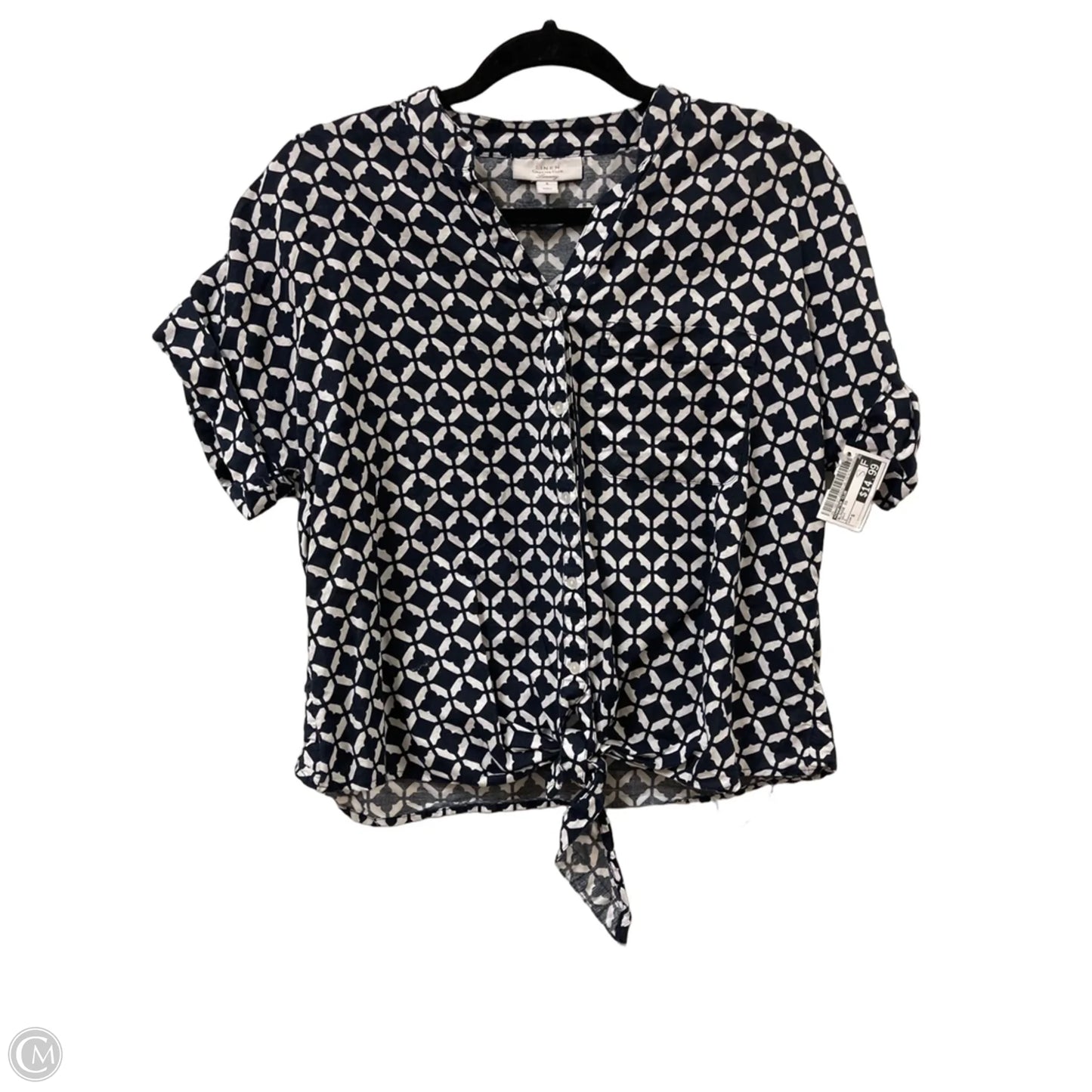 Blouse Short Sleeve By Charter Club In Navy, Size: S