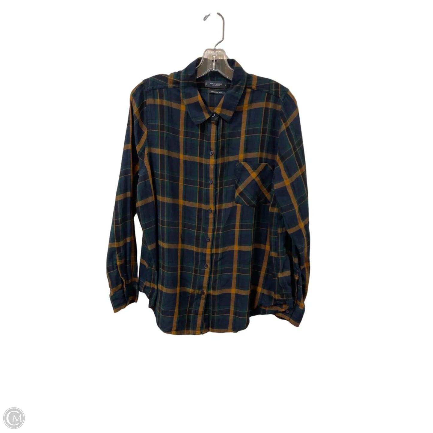 Blouse Long Sleeve By Lucky Brand In Blue & Green, Size: L