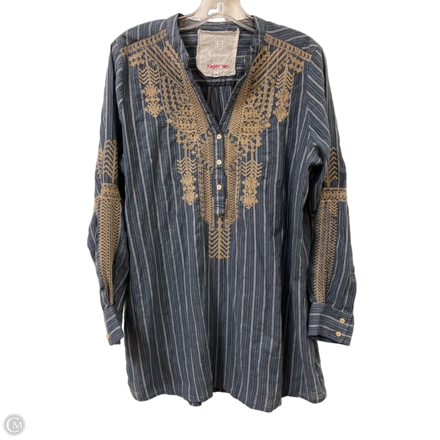 Tunic Designer By Johnny Was In Blue, Size: M
