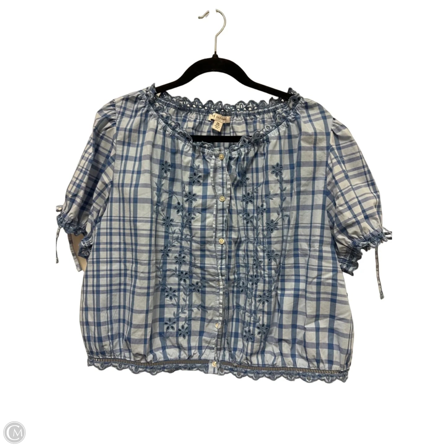 Blouse Short Sleeve By Free Assembly In Blue, Size: 1x