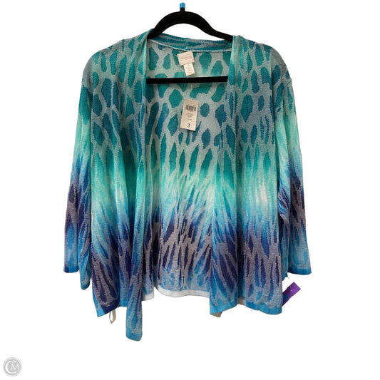 Sweater Cardigan By Chicos In Blue & Green, Size: Xl