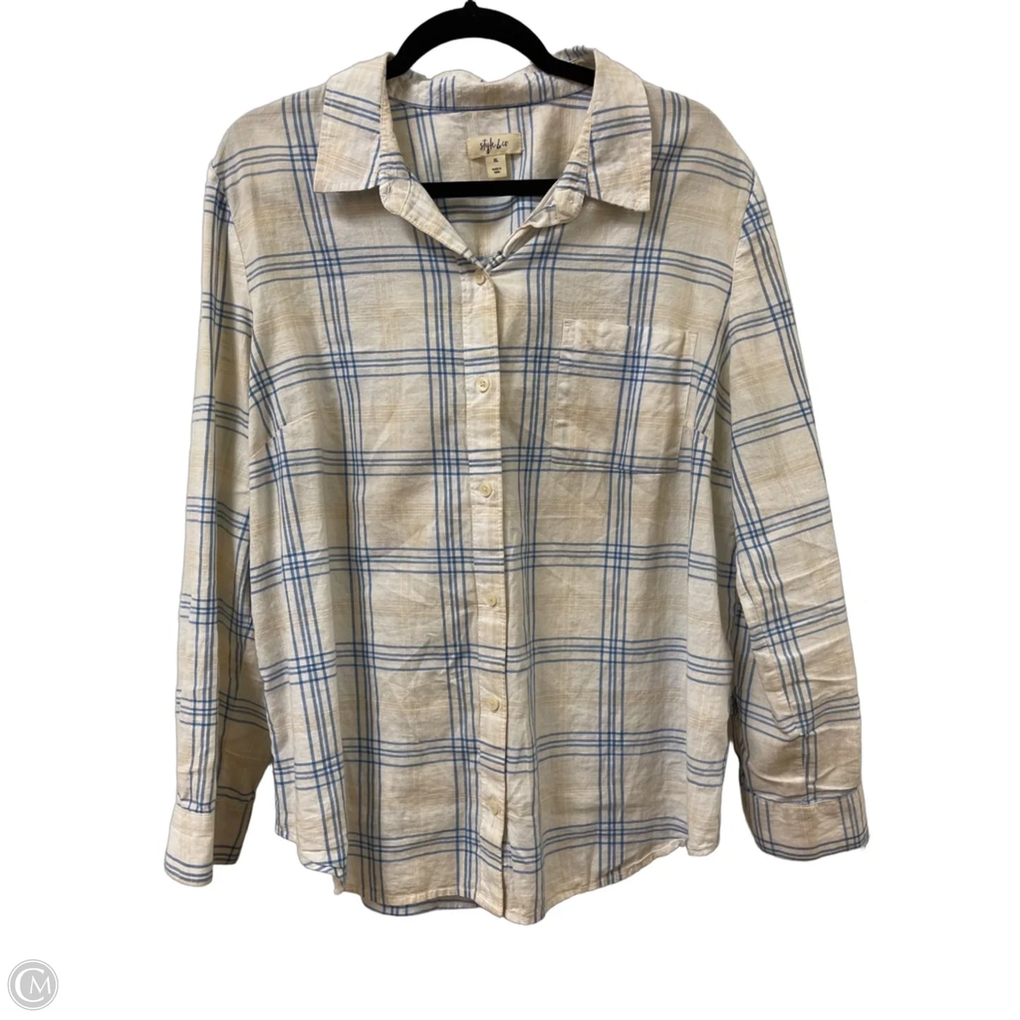 Blouse Long Sleeve By Style And Company In Blue & Brown, Size: Xl