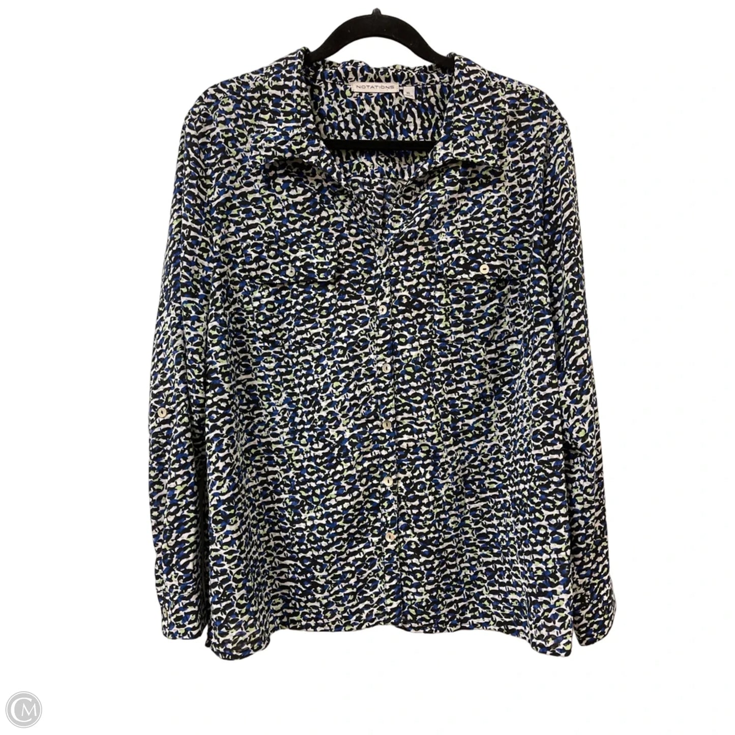 Blouse Long Sleeve By Notations In Blue & Green, Size: Xl