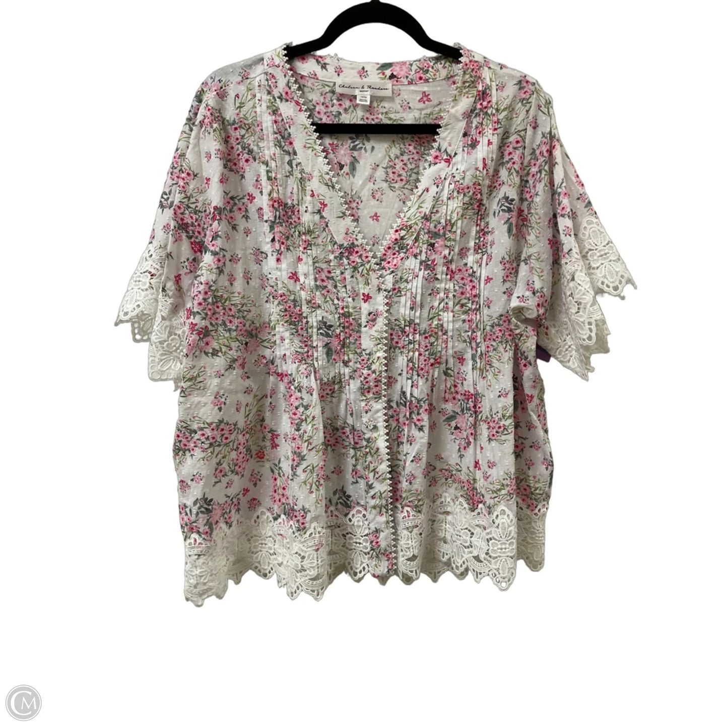 Blouse Short Sleeve By Chelsea And Theodore In Floral Print, Size: 1x