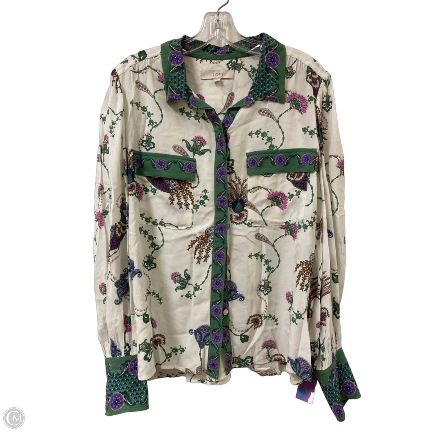Blouse Long Sleeve By Loft In Green, Size: L